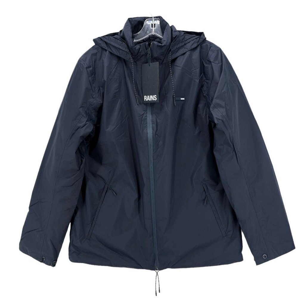 NWT RAINS Padded Nylon Jacket NAVY Lightweight Hooded Insulated Waterproof S M